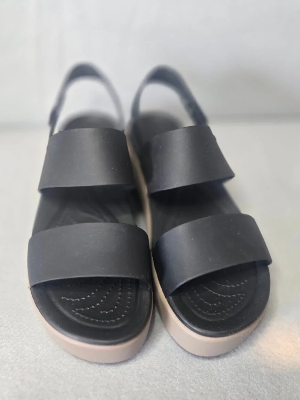 Crocs Black Platform Sandals with Beige Sole Size 10 - Picture 5 of 5